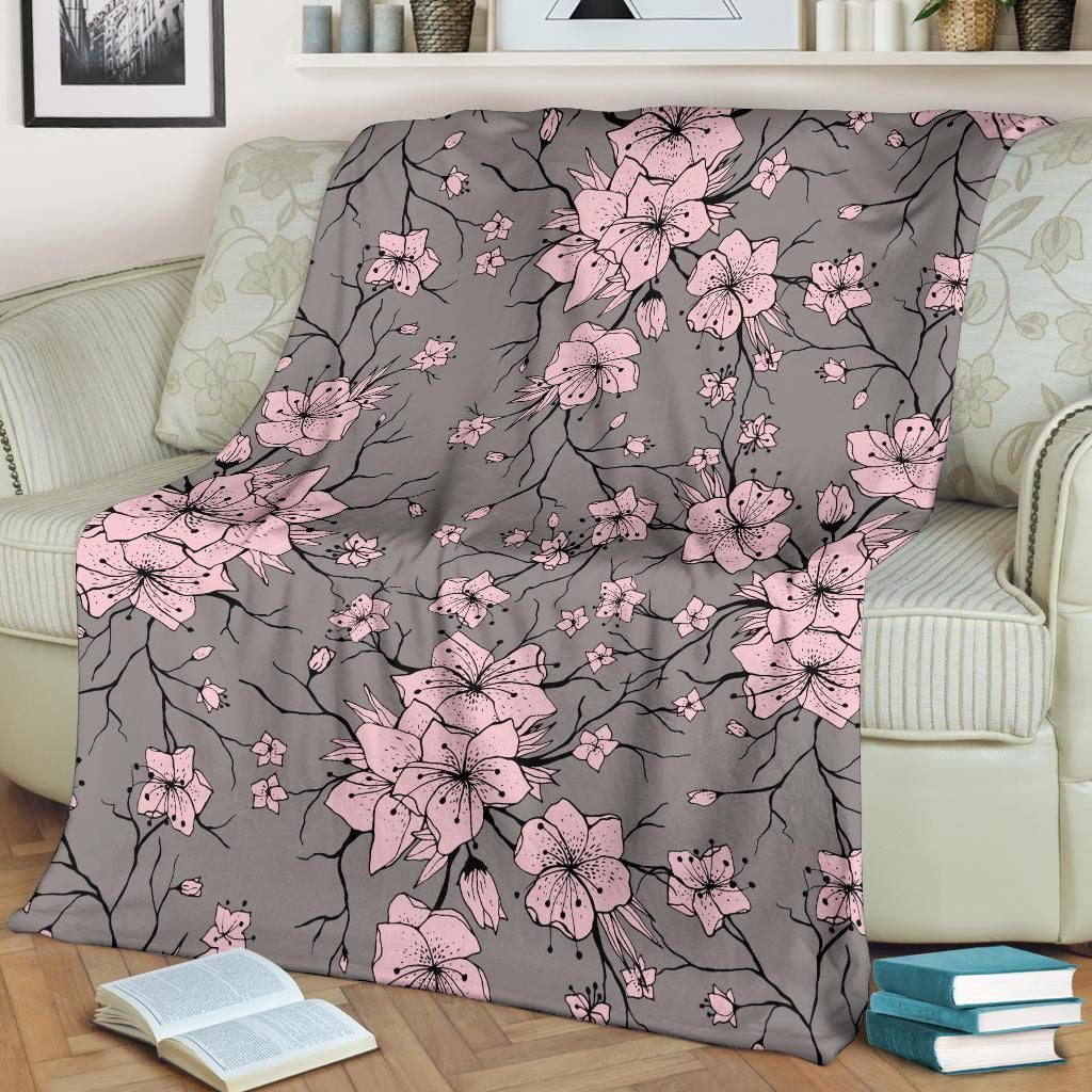 Cherry Blossom Pattern Print Design Vintage Fleece Blanket