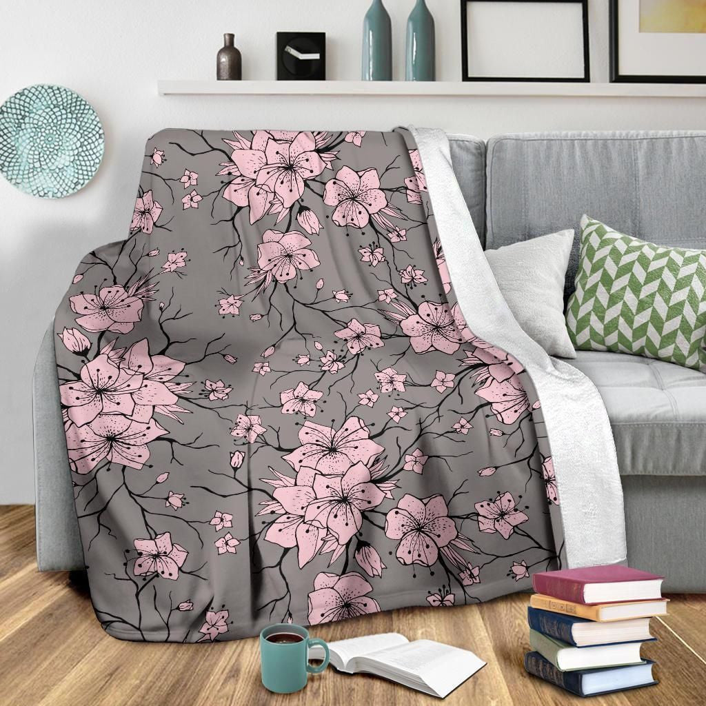Cherry Blossom Pattern Print Design Vintage Fleece Blanket