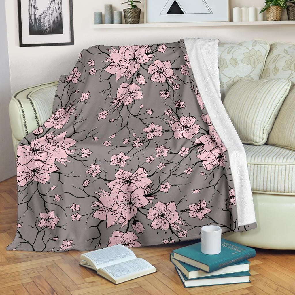 Cherry Blossom Pattern Print Design Vintage Fleece Blanket