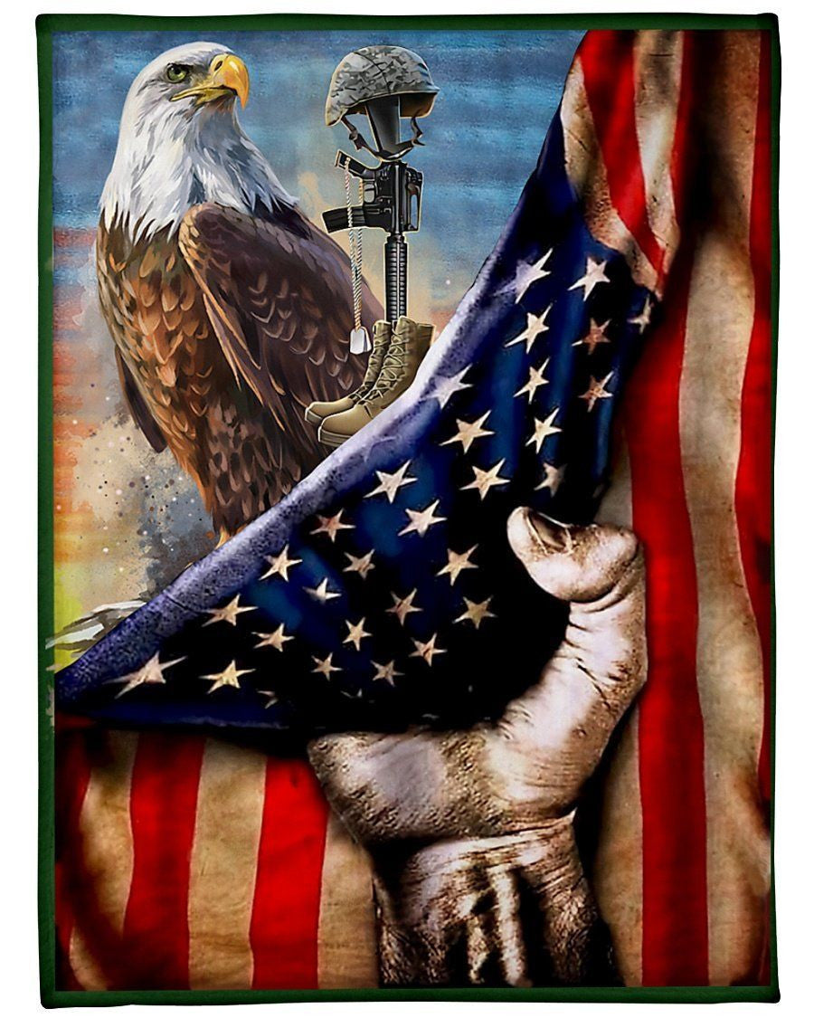 American Flag With Eagle Veteran Custom Design Fleece Blanket