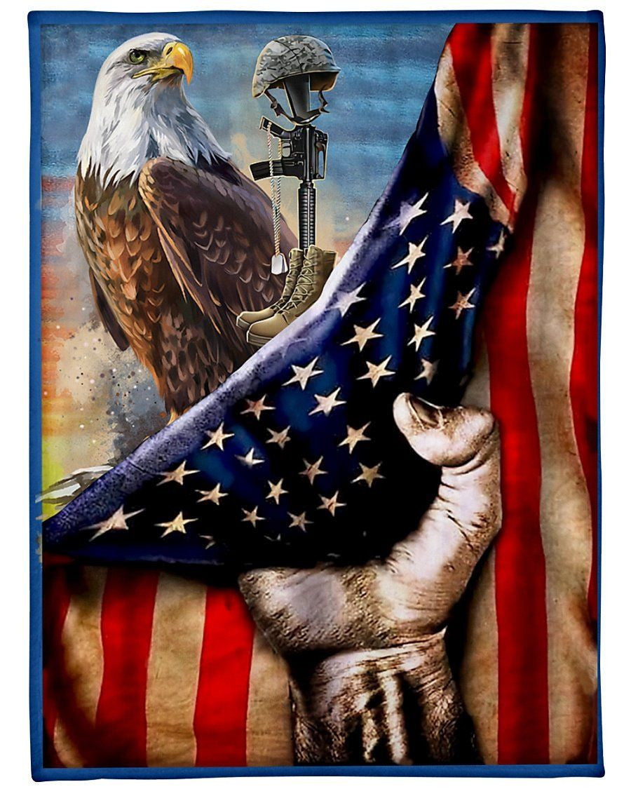 American Flag With Eagle Veteran Custom Design Fleece Blanket