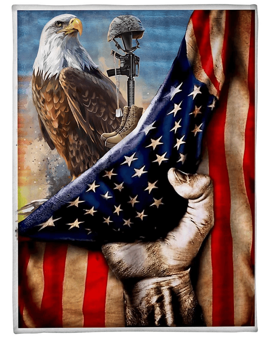 American Flag With Eagle Veteran Custom Design Fleece Blanket