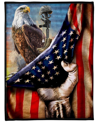 American Flag With Eagle Veteran Custom Design Fleece Blanket