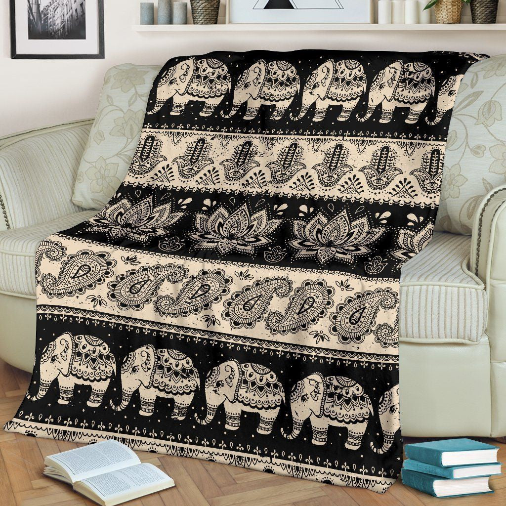 Paisley Elephant Hansa Lotus Pattern Fleece Blanket
