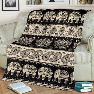 Paisley Elephant Hansa Lotus Pattern Fleece Blanket