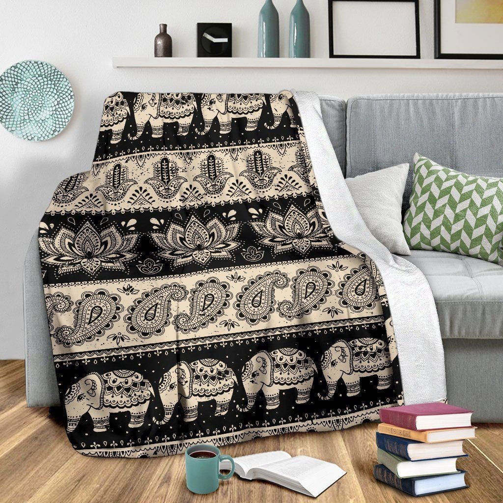 Paisley Elephant Hansa Lotus Pattern Fleece Blanket