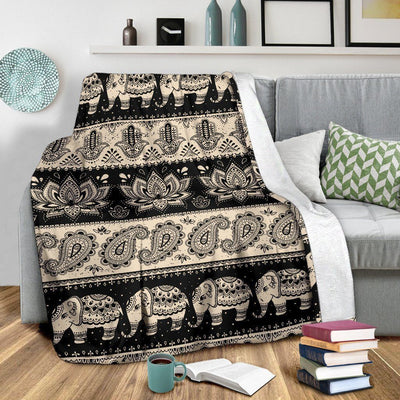 Paisley Elephant Hansa Lotus Pattern Fleece Blanket