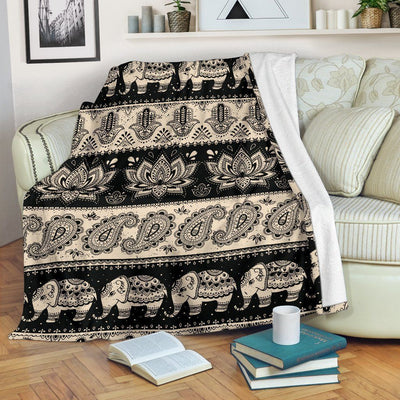 Paisley Elephant Hansa Lotus Pattern Fleece Blanket
