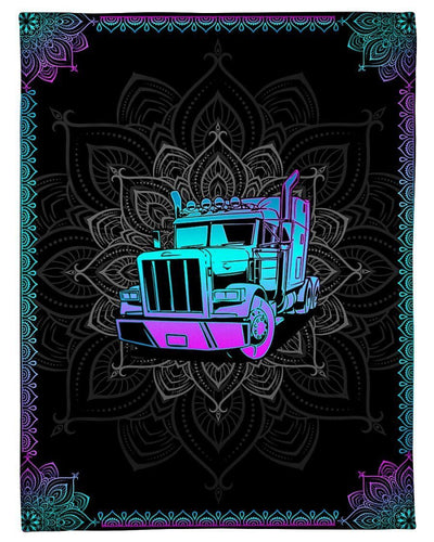 Awesome Trucker Mandala Pattern Fleece Blanket Fleece Blanket