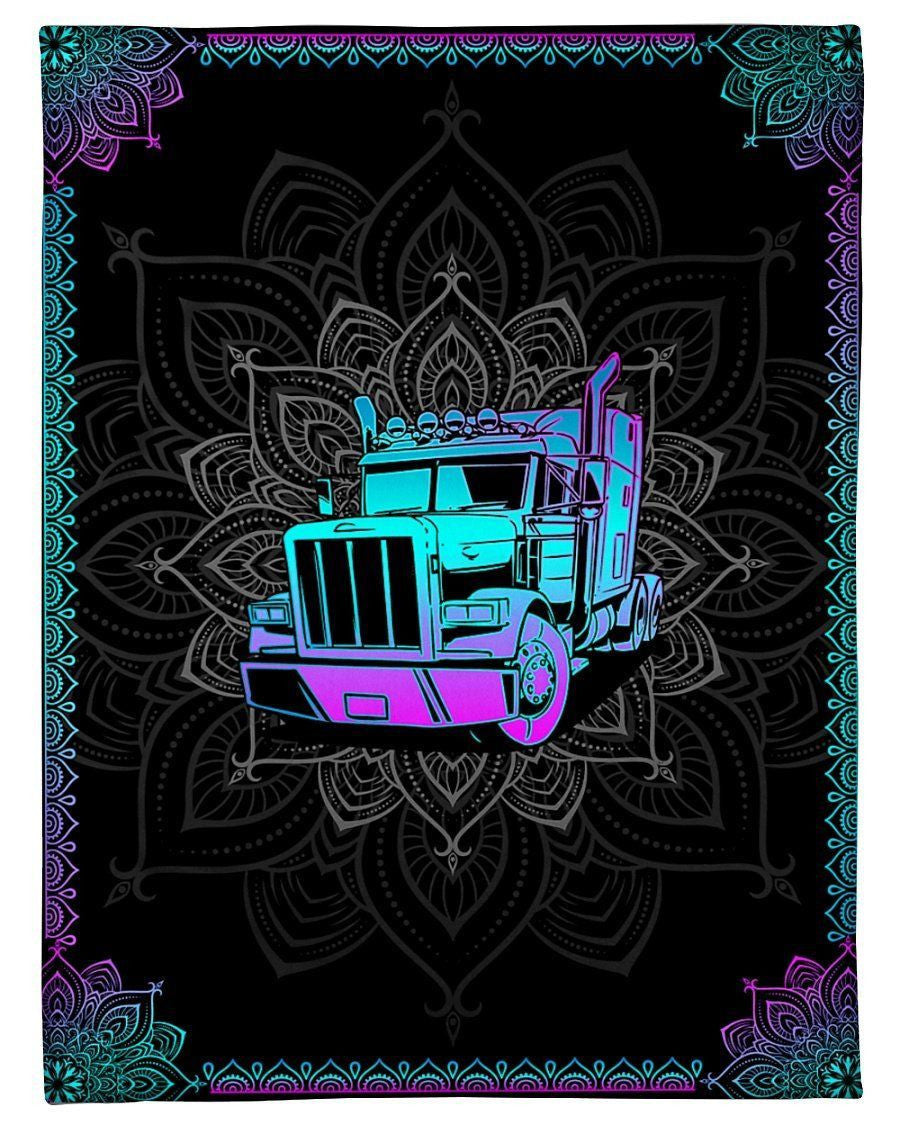 Awesome Trucker Mandala Pattern Fleece Blanket Fleece Blanket