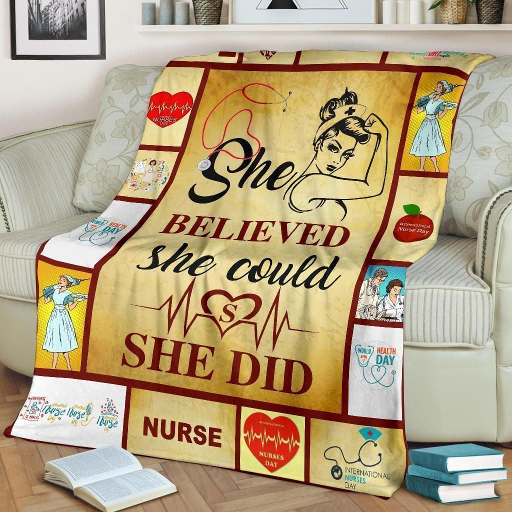 She Believed She Could She Did Nurse Fleece Blanket