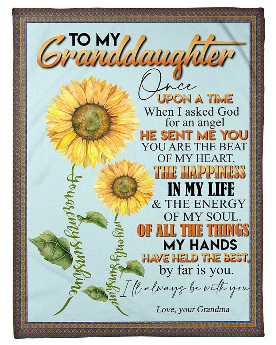 Sunflower Grandma Gifts For Granddaughter I Asked God For An Angle Fleece Blanket