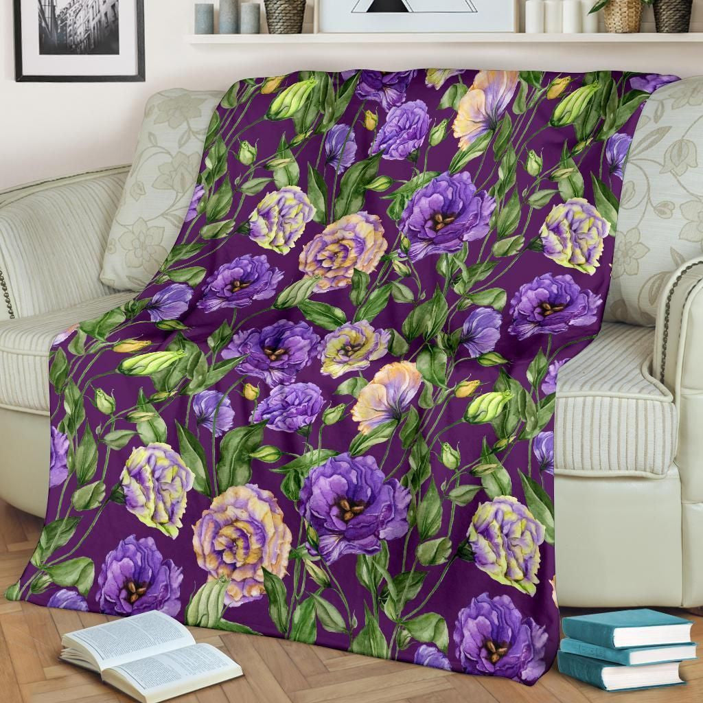 Colorful Lisianthus Flower Pattern Printed Fleece Blanket