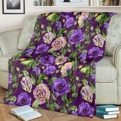 Colorful Lisianthus Flower Pattern Printed Fleece Blanket