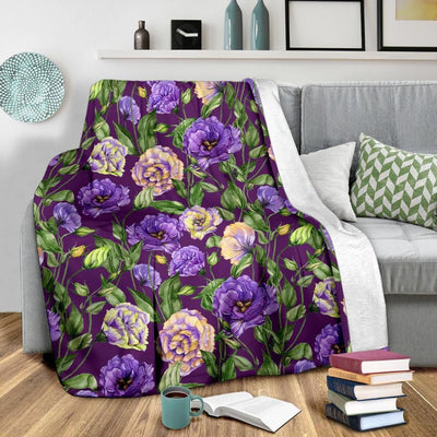 Colorful Lisianthus Flower Pattern Printed Fleece Blanket