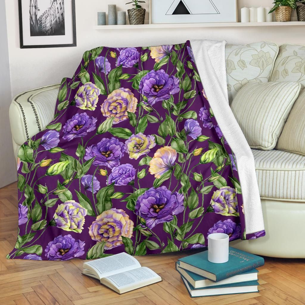 Colorful Lisianthus Flower Pattern Printed Fleece Blanket