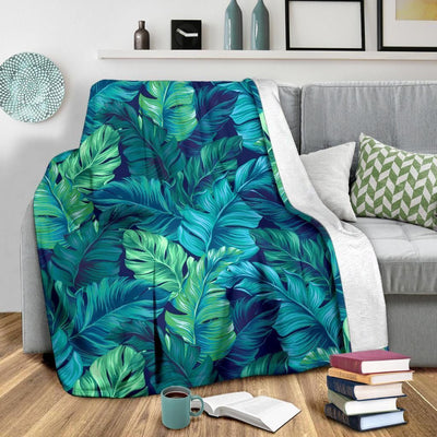 Banana Leaf Pattern Print Design Watercolor Fleece Blanket