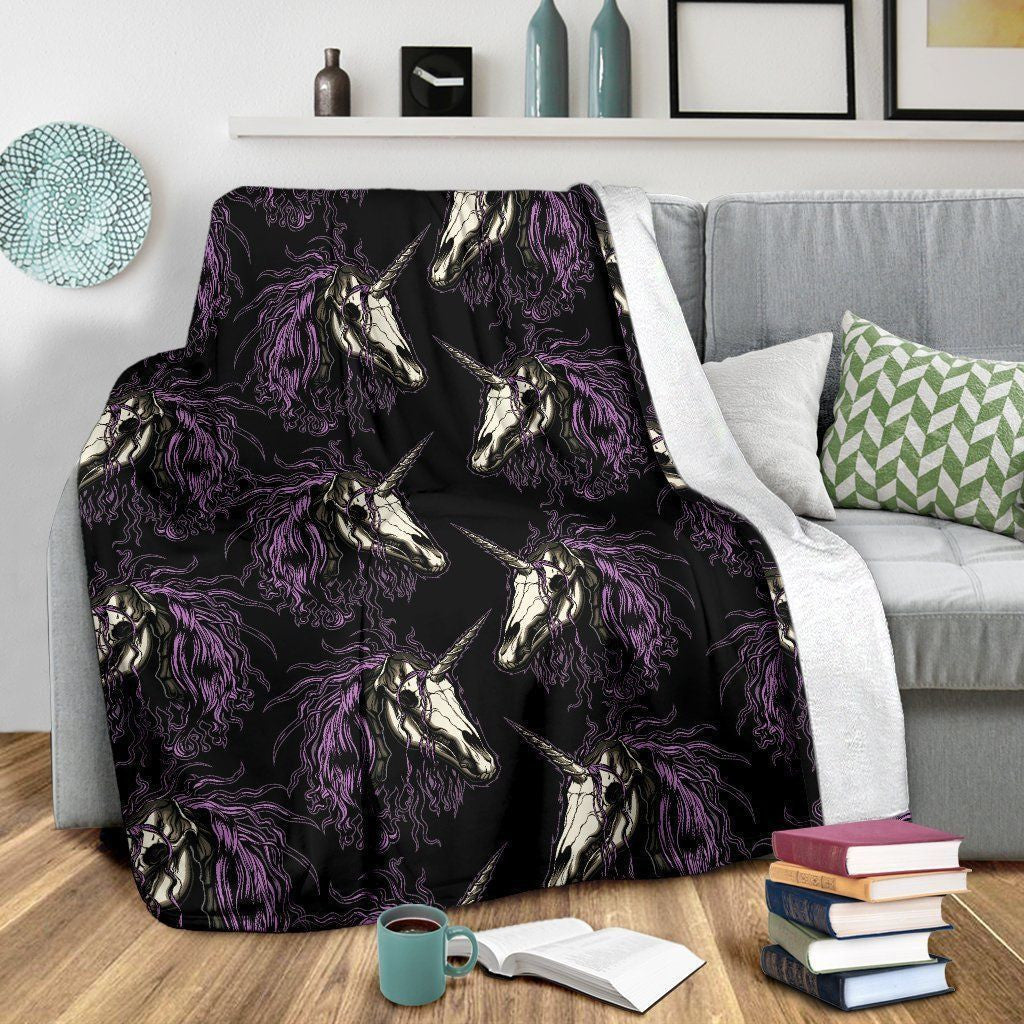 Unicorn Skull Head Fleece Blanket