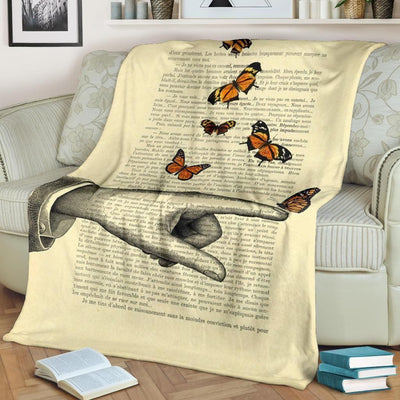 Vintage Letter Monarch Butterfly Printed Fleece Blanket