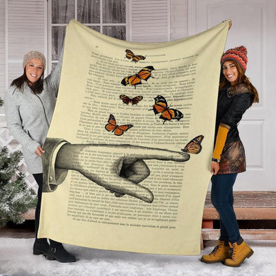 Vintage Letter Monarch Butterfly Printed Fleece Blanket