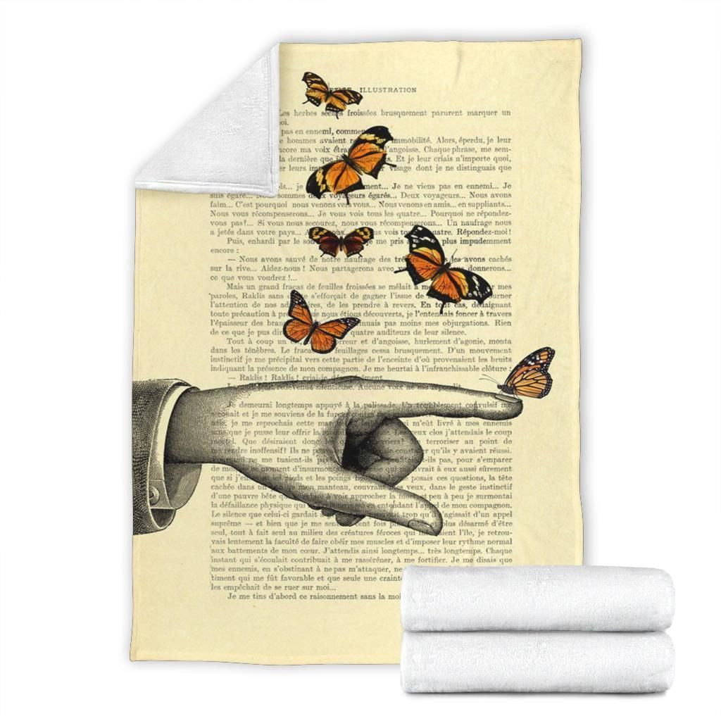 Vintage Letter Monarch Butterfly Printed Fleece Blanket