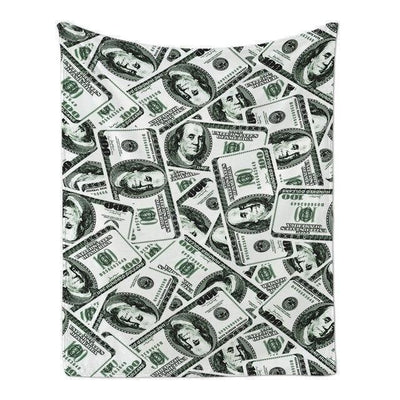 Hundred Dollar Bill Money Printed Fleece Blanket