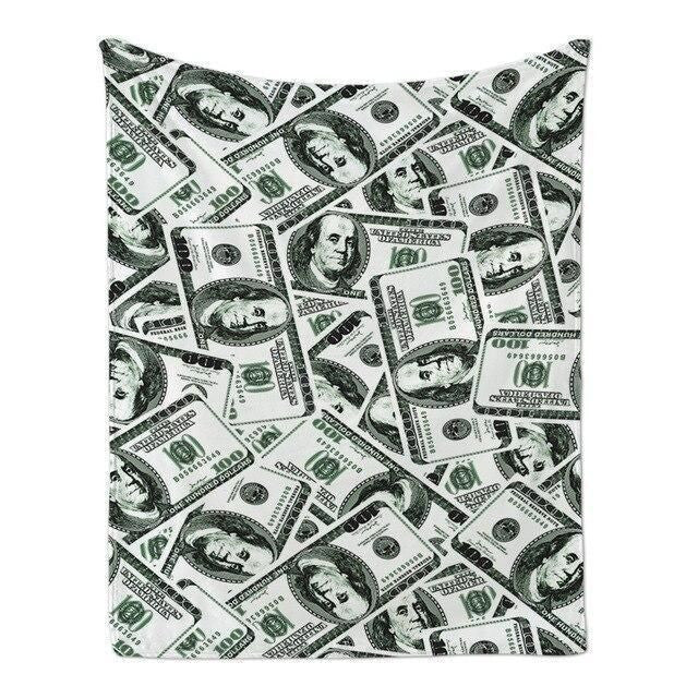 Hundred Dollar Bill Money Printed Fleece Blanket