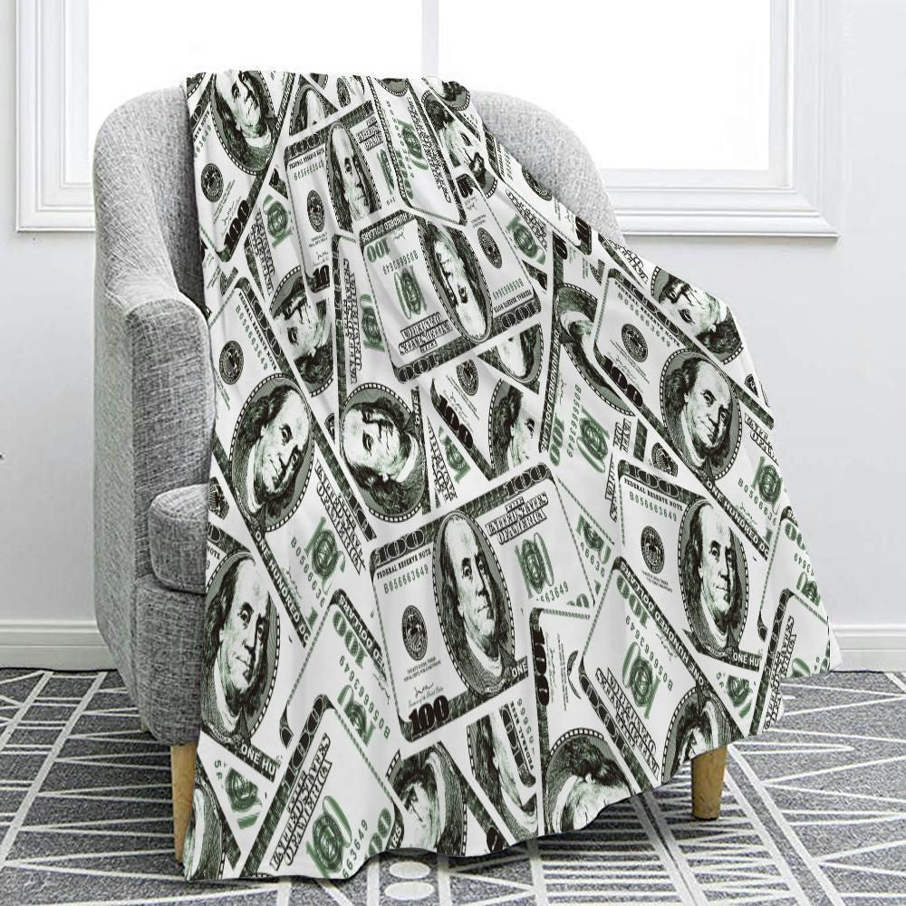 Hundred Dollar Bill Money Printed Fleece Blanket