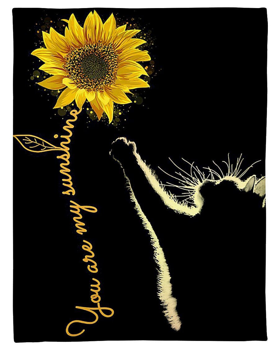 You Are My Sunshine Sunflower Gift For Cat Lover Fleece Blanket
