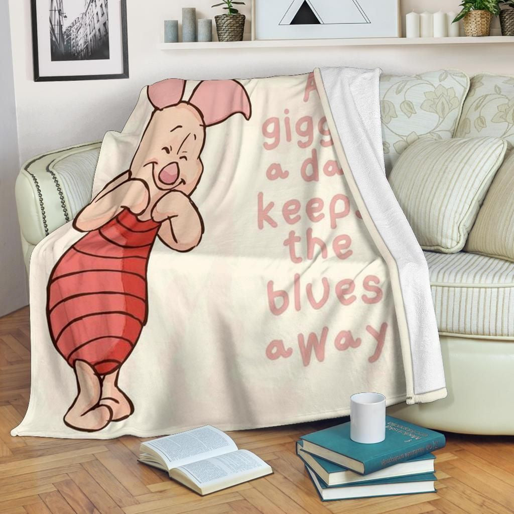 A Giggle A Day Keeps The Blues Away Piglet Printed Fleece Blanket