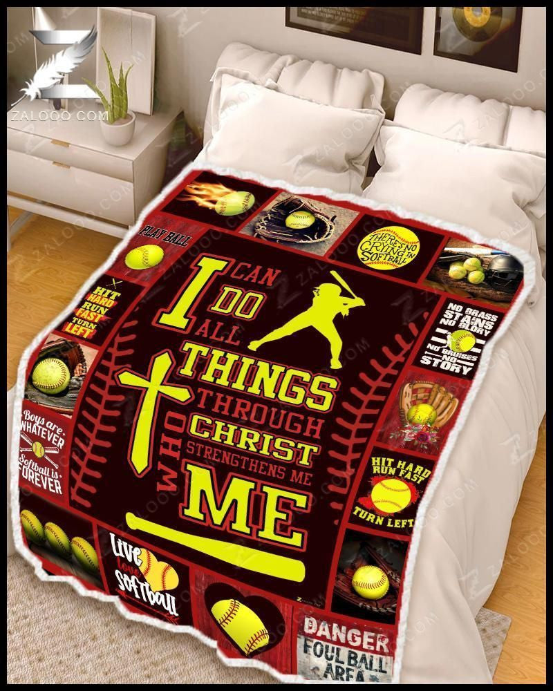 Blanket Giving Softball Lovers I Can Do All Through Christ