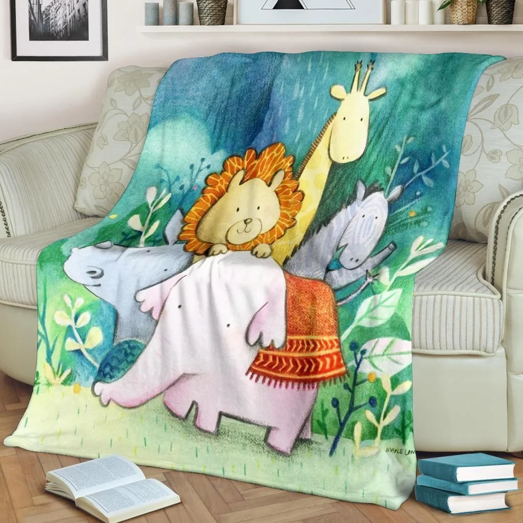 Cute Animals Printed Fleece Blanket Funny Gift Idea For Kids
