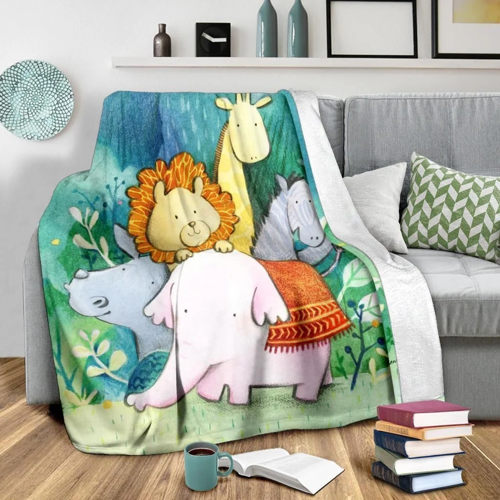 Cute Animals Printed Fleece Blanket Funny Gift Idea For Kids
