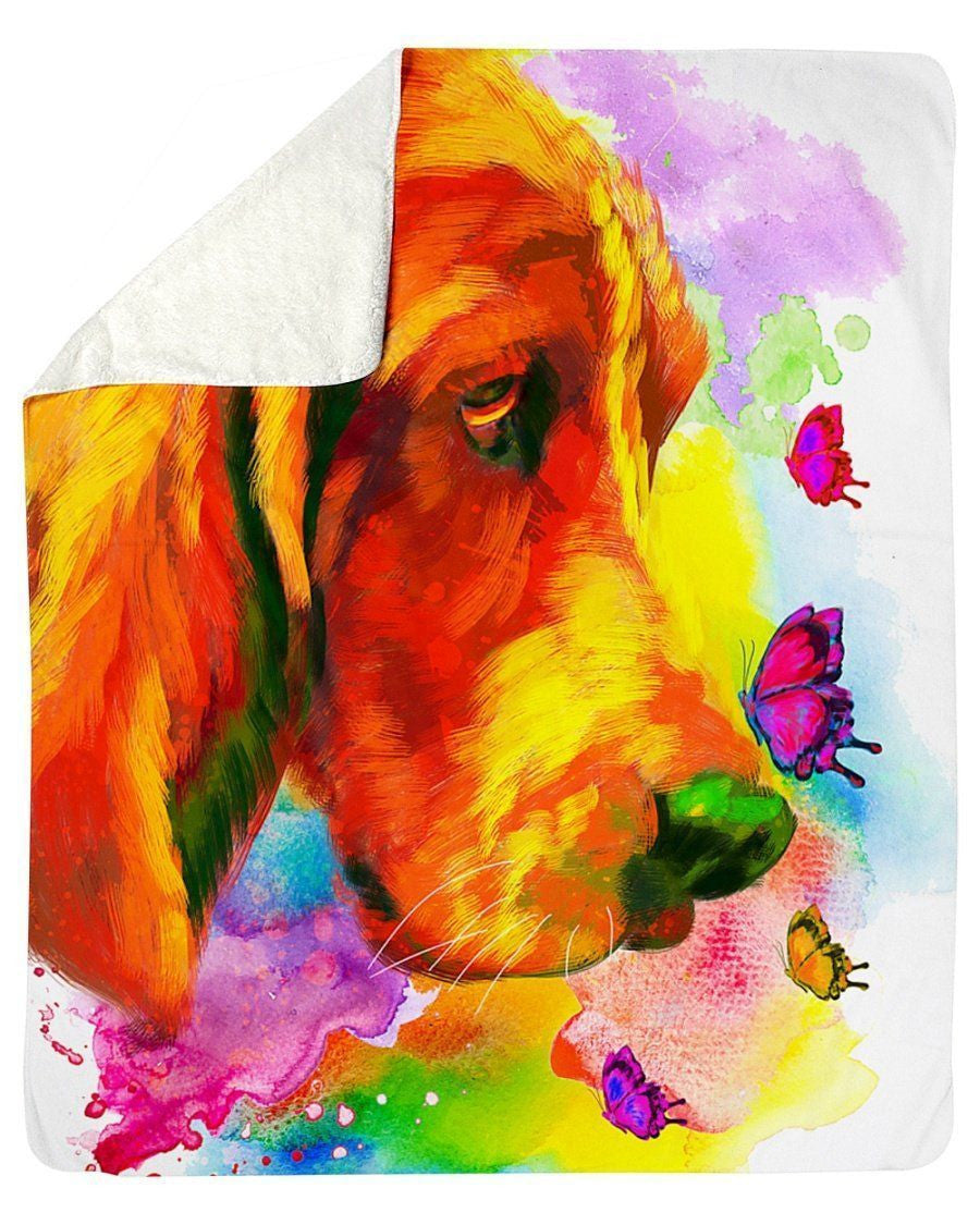 Colorful Basset Hound Butterfly Custom Design For Dog Lovers Fleece Blanket