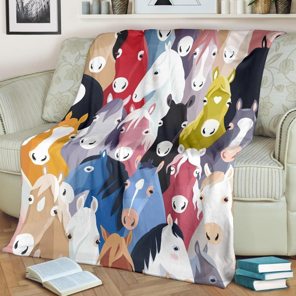 Colorful Multi Horse Pattern Fleece Blanket