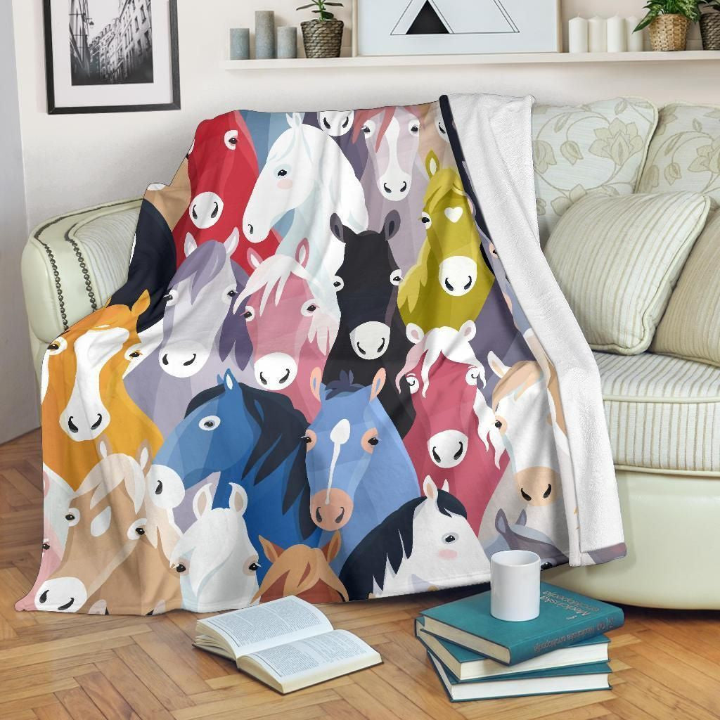 Colorful Multi Horse Pattern Fleece Blanket