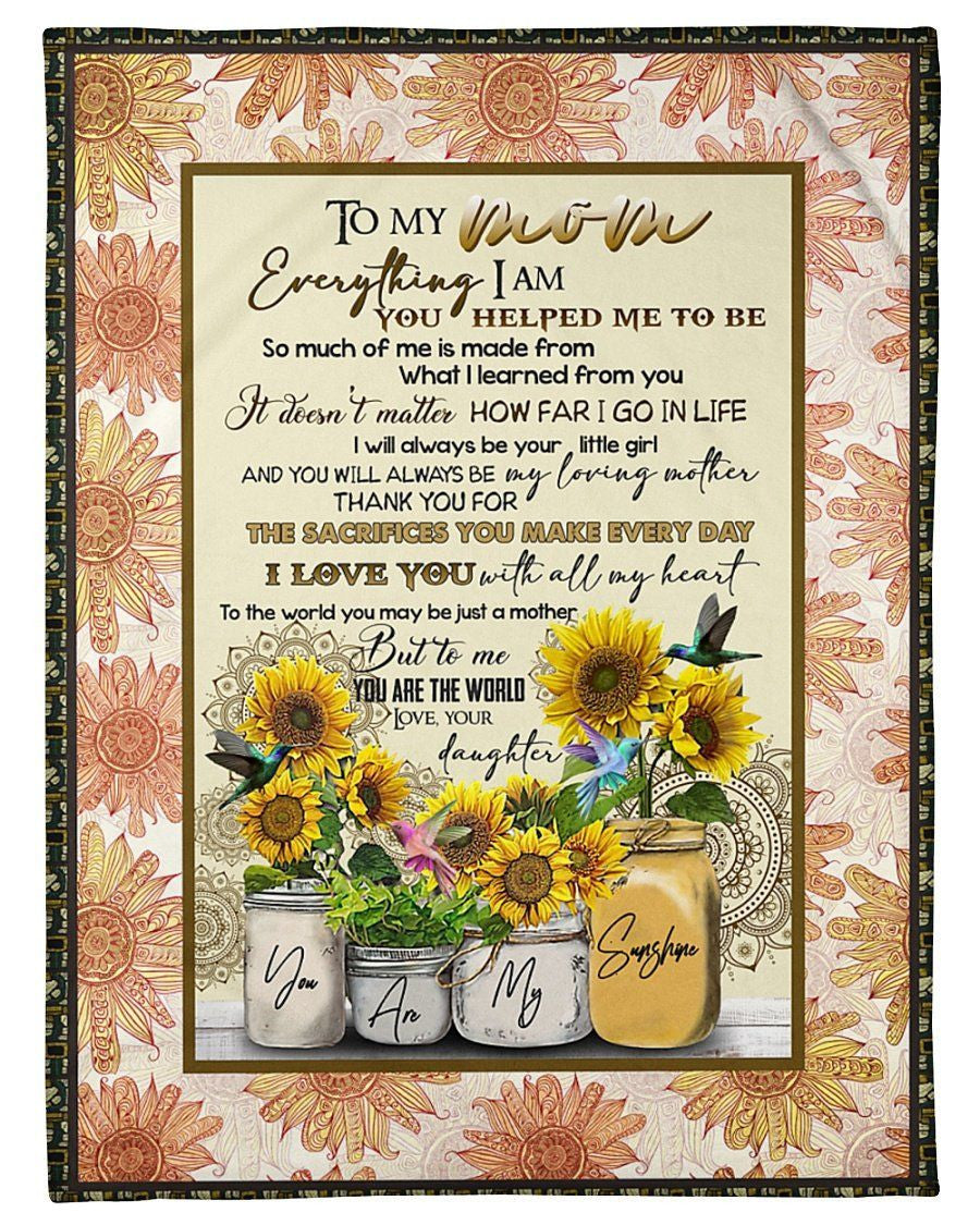 Sunflower Gift For Mom I Love You With All My Heart Blanket Fleece Blanket