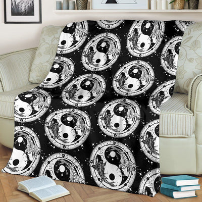 Yin Yang Koi Fish Black And White Fleece Blanket