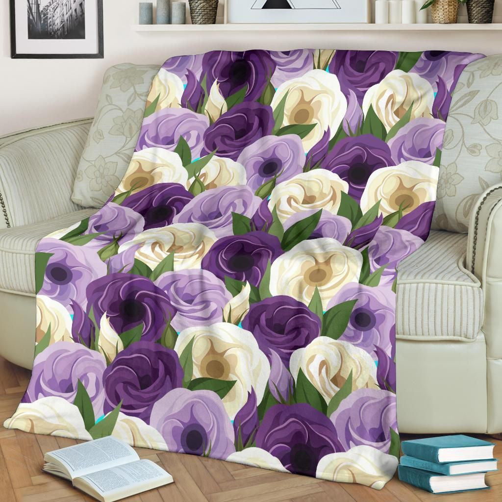 Floral Lisianthus Pattern Print Design Fleece Blanket