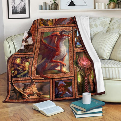 Gift For Dad Strong Power Dragon Printed Fleece Blanket