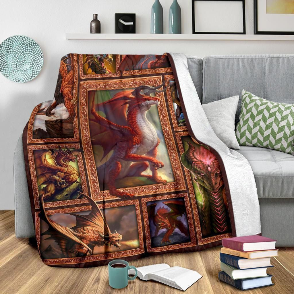 Gift For Dad Strong Power Dragon Printed Fleece Blanket