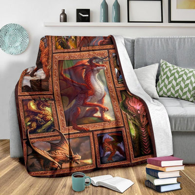 Gift For Dad Strong Power Dragon Printed Fleece Blanket
