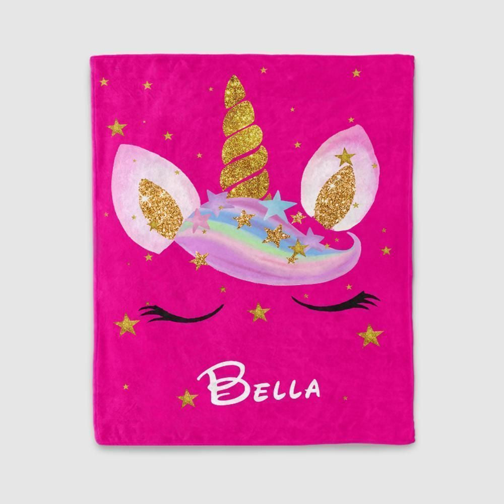 Magic World Pink Unicorn Fleece Blanket Custom Name