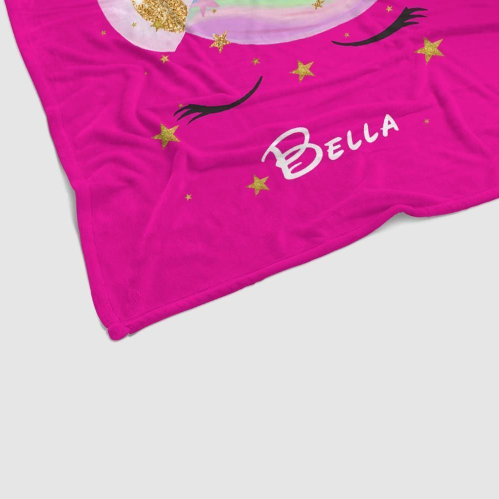 Magic World Pink Unicorn Fleece Blanket Custom Name