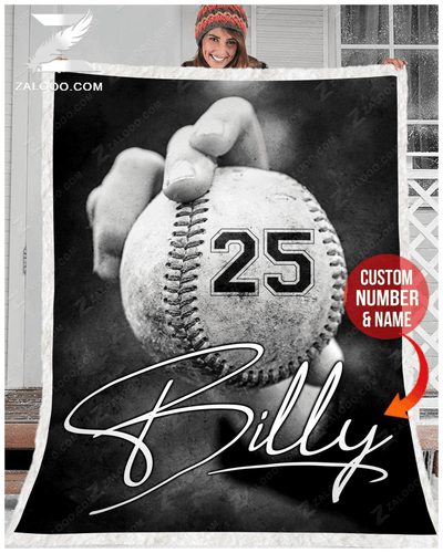 Baseball Black White Custom Text Name Number Fleece Blanket