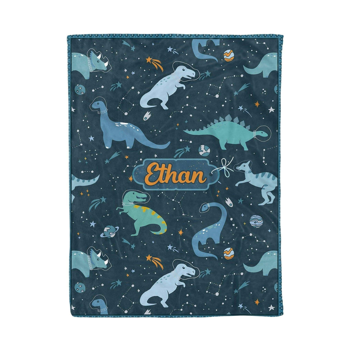 Ethan Dinosaur Space Custom Name Printed Fleece Blanket