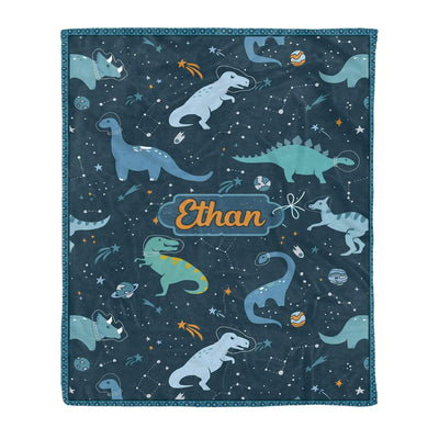 Ethan Dinosaur Space Custom Name Printed Fleece Blanket