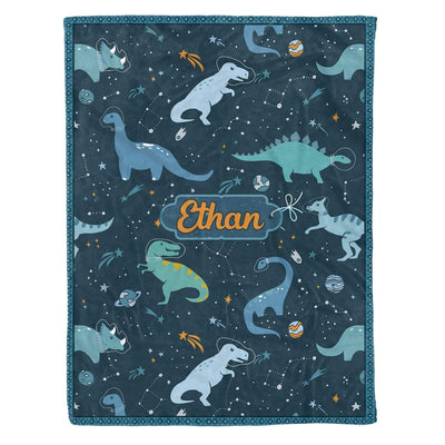 Ethan Dinosaur Space Custom Name Printed Fleece Blanket