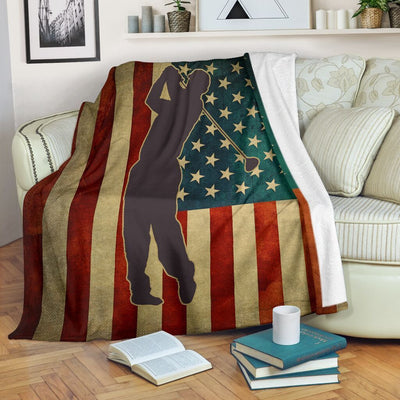 American Flag Golf Love Golf Player Fleece Blanket