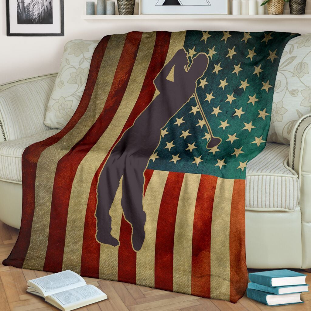 American Flag Golf Love Golf Player Fleece Blanket